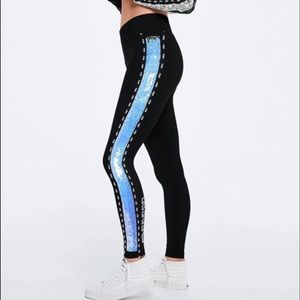 NWT! VS PINK Black Iridescent Bling Leggings M